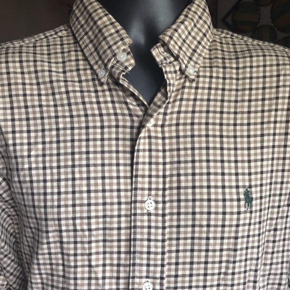 🚨B2G1 POLO RALPH LAUREN Brown Tan Plaid Cotton Long Sleeve Button Up - Picture 1 of 7